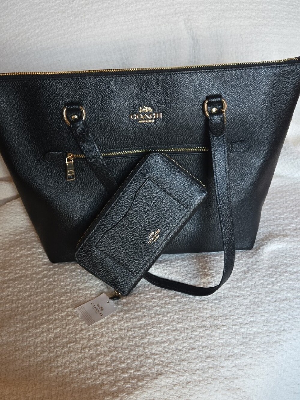 COACH SET! Black Leather Gallery Tote and Matching Wallet - Picture 7 of 8